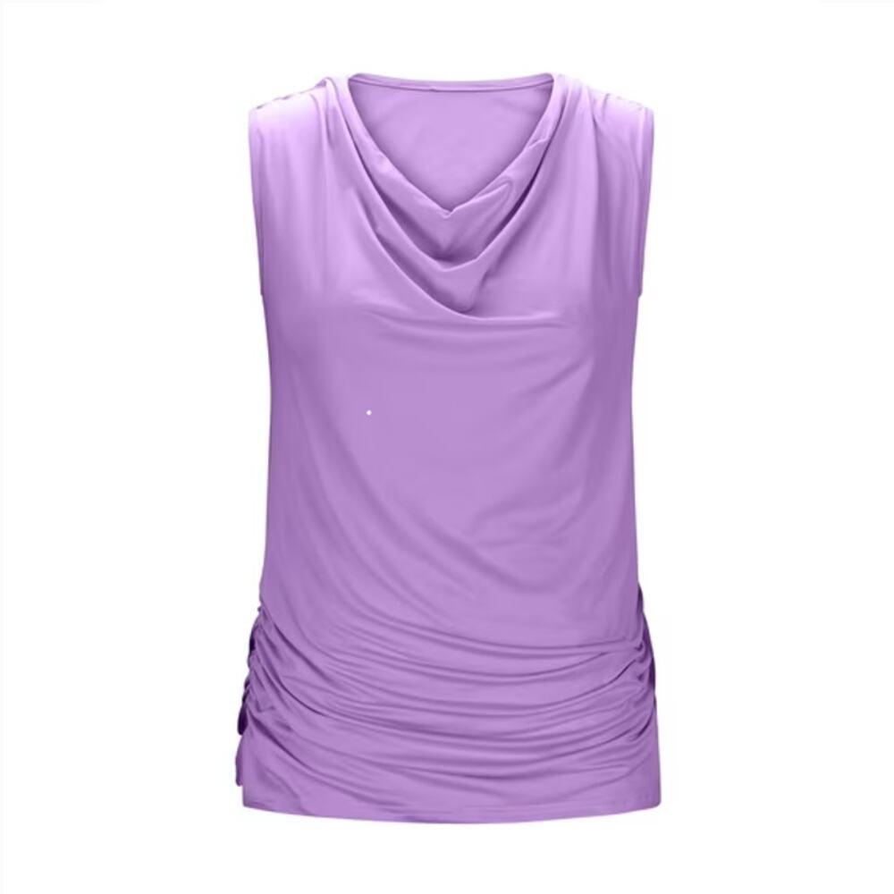 Be Stage Women's Draped Cowl Neck Tops Side Ruched Sleeveless Blouses Lilac NWT